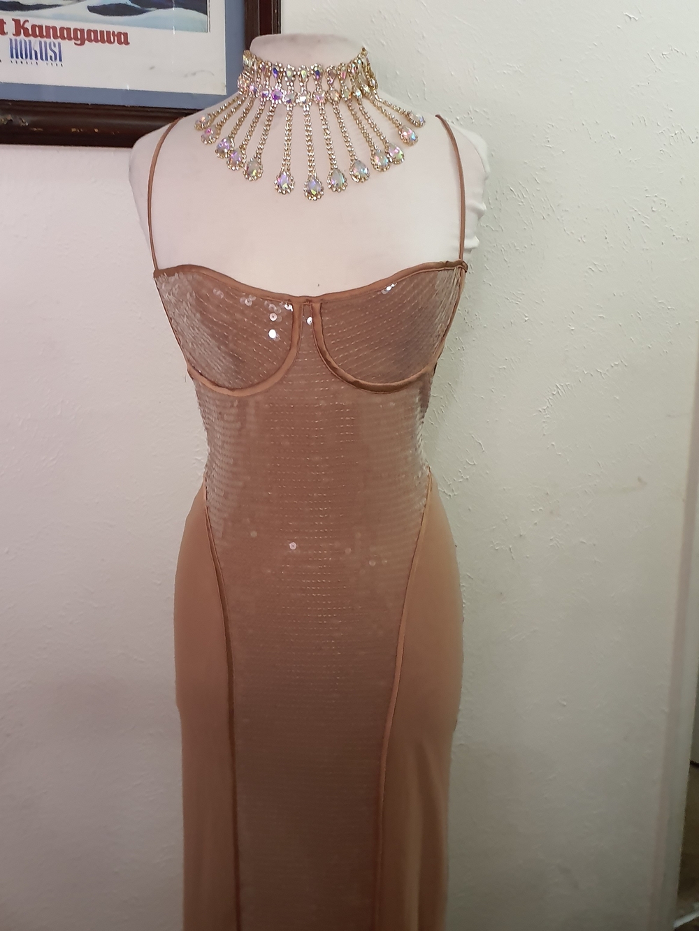 House of CB Nude Strapless Sequin Bustier Maxi Dress